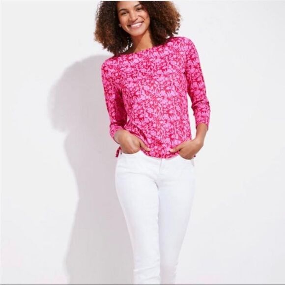 Vineyard vines Printed Sankaty Boatneck Simple Tee Red/Fuchsia - Picture 12 of 15
